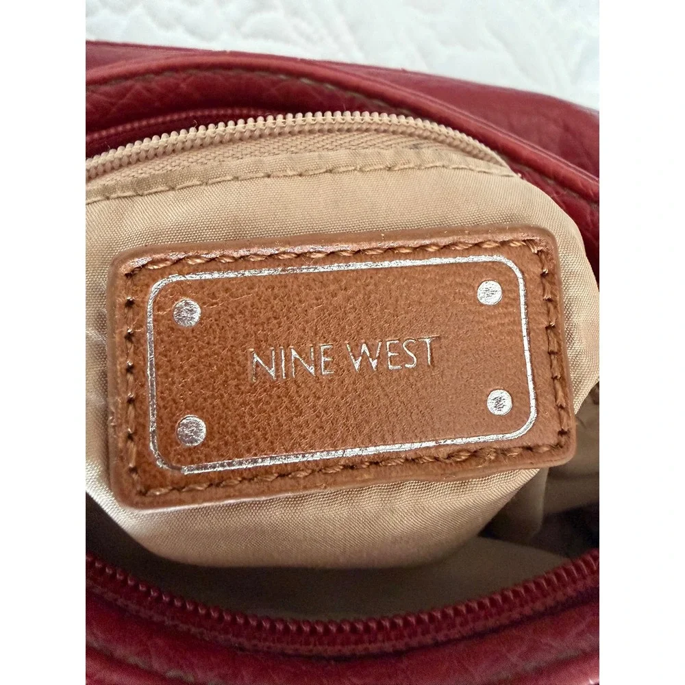 Nine West Red Pebbled Faux Leather Crossbody Bag Buckle Detail Small Purse